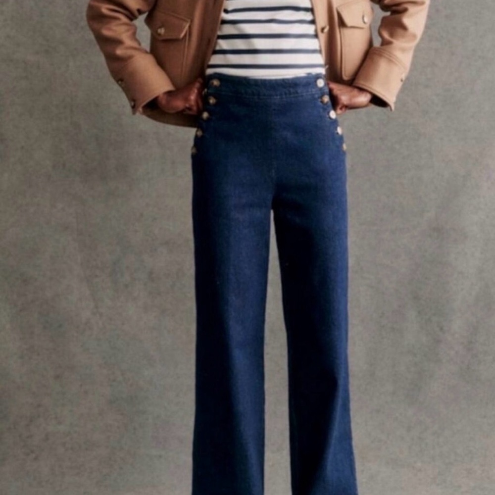 Sezane Navy High-Waist Wide-Leg Jeans